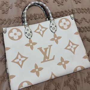 Tan/Green Monogram Tote